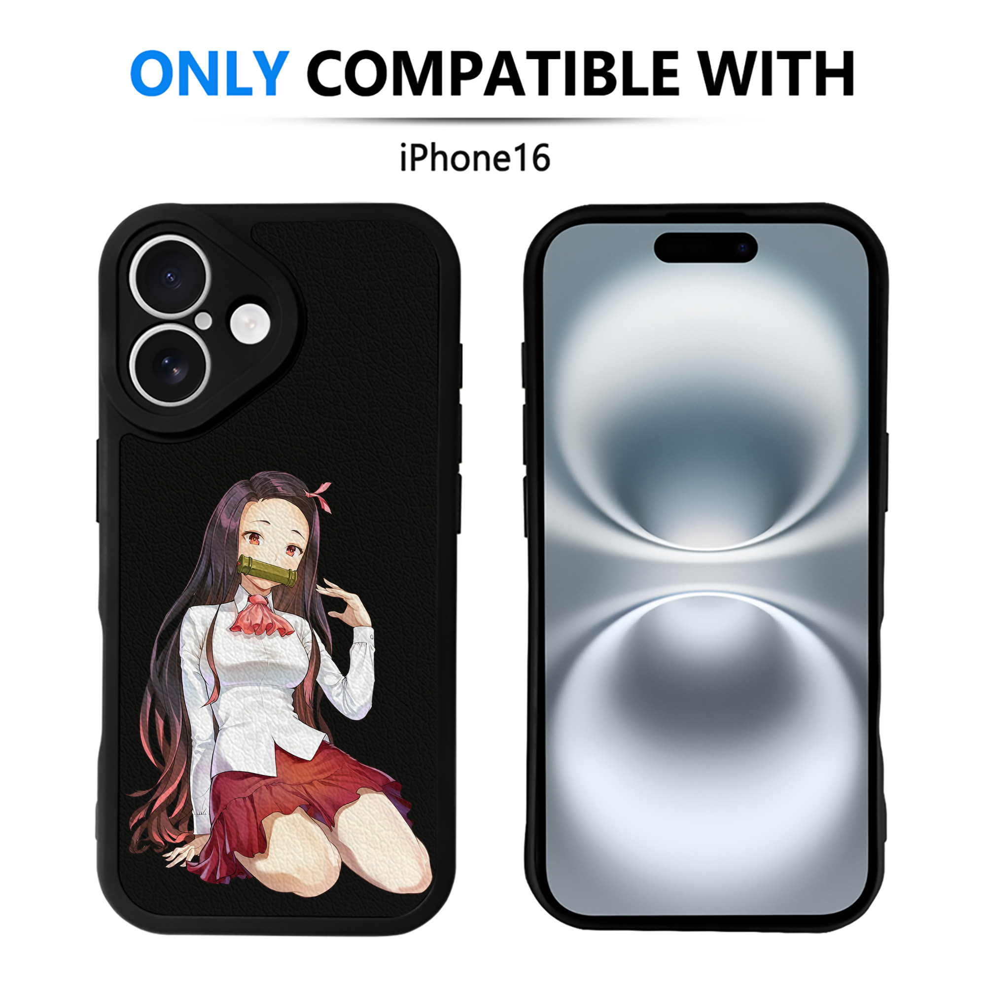 （画像用） 鬼滅の刃（きめつのやいば）竈門 禰󠄀豆子／かまど ねずこ Kamado Nezuko 【iPhone 16シリーズ対応】シリコンスマホケース（レザー調） 材質：シリコン